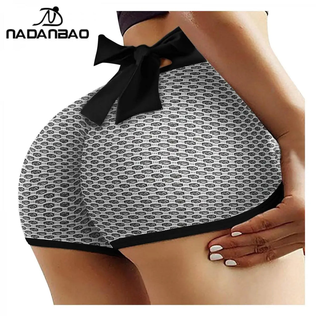 Nadanbao Sexy Checkered High Waist Peach Hip Yoga Pants Honeycomb Fitness Shorts Back Waist Bow Three-Point Yoga Shorts 2025