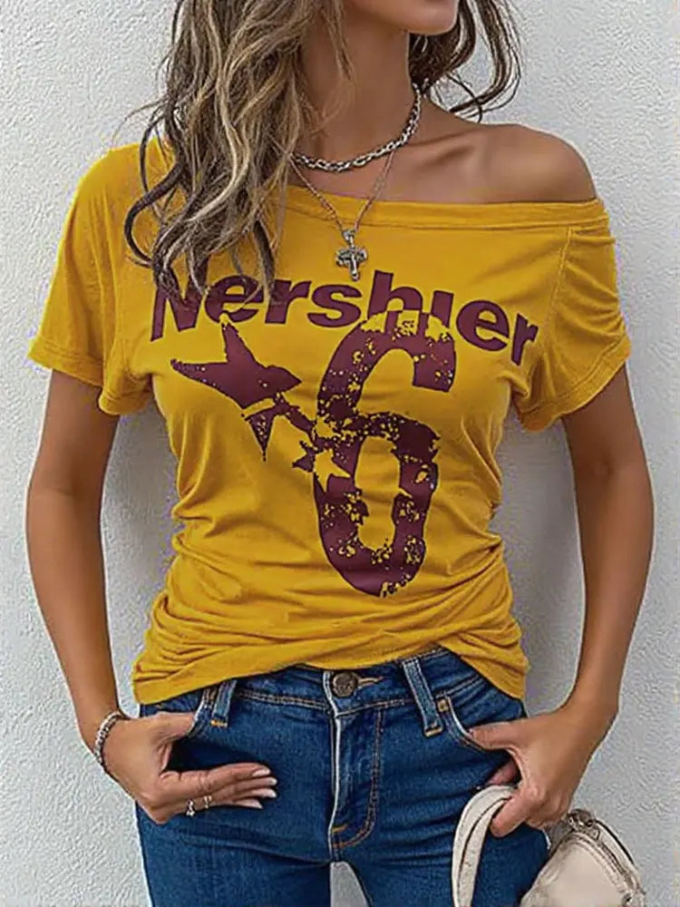 Summer Y2k Sport Off shoulder Top Women Sexy Vintage 2000s Short sleeve T shirt  Lady Body Basic Crop Top Female Casual