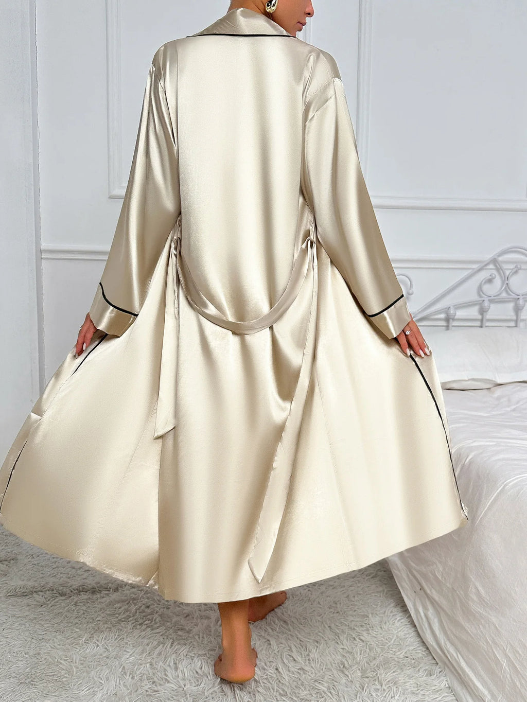 Women's Sexy Fashion 2 Piece Pajama Set  V-Neck Slip Dress with Long Robe Sleepwear