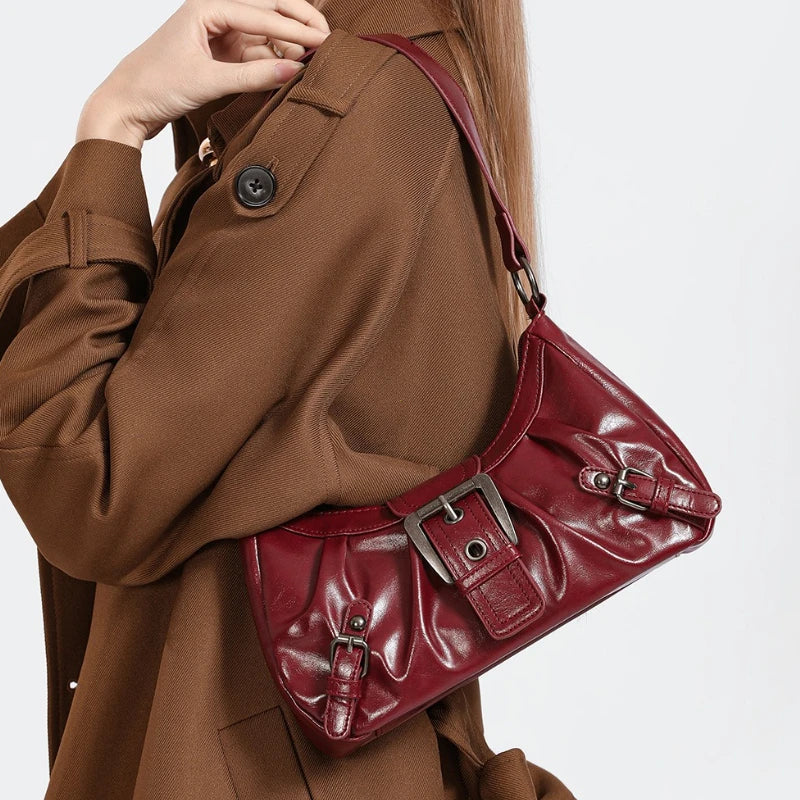 Y2K Retro Pleated Hobo Shoulder Bag for Women Hot Selling Maillard Style Underarm Bag Clutch Handbags for Travel Work Shopping