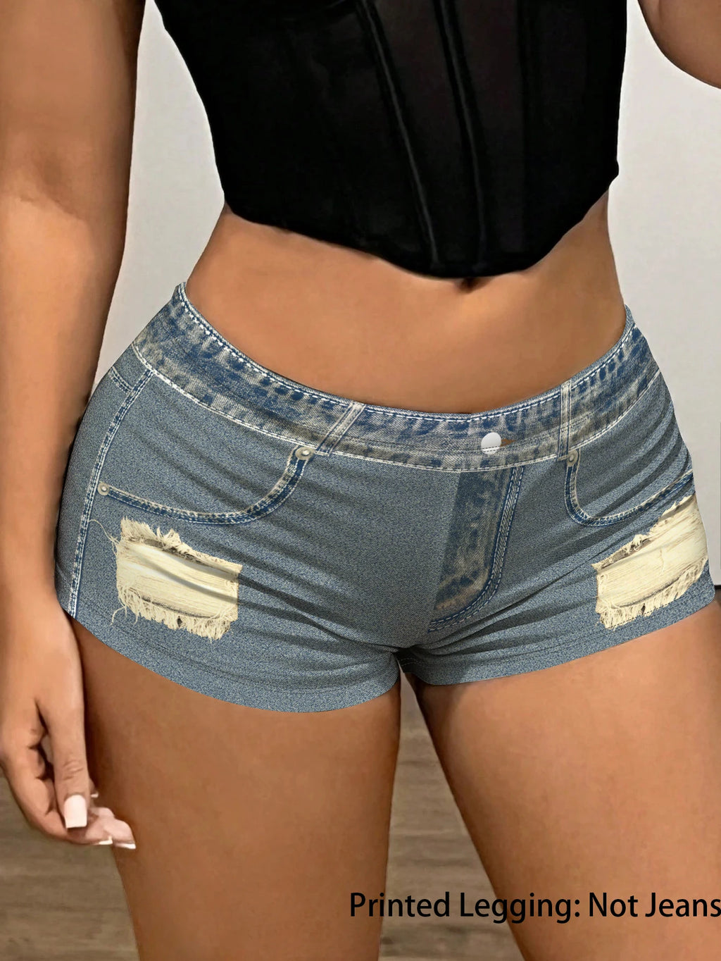 Retro Washed Ripped Mini Shorts Plus Size, Low Waist Faux Denim Hot Pants, Chic Streetwear Summer Shorts