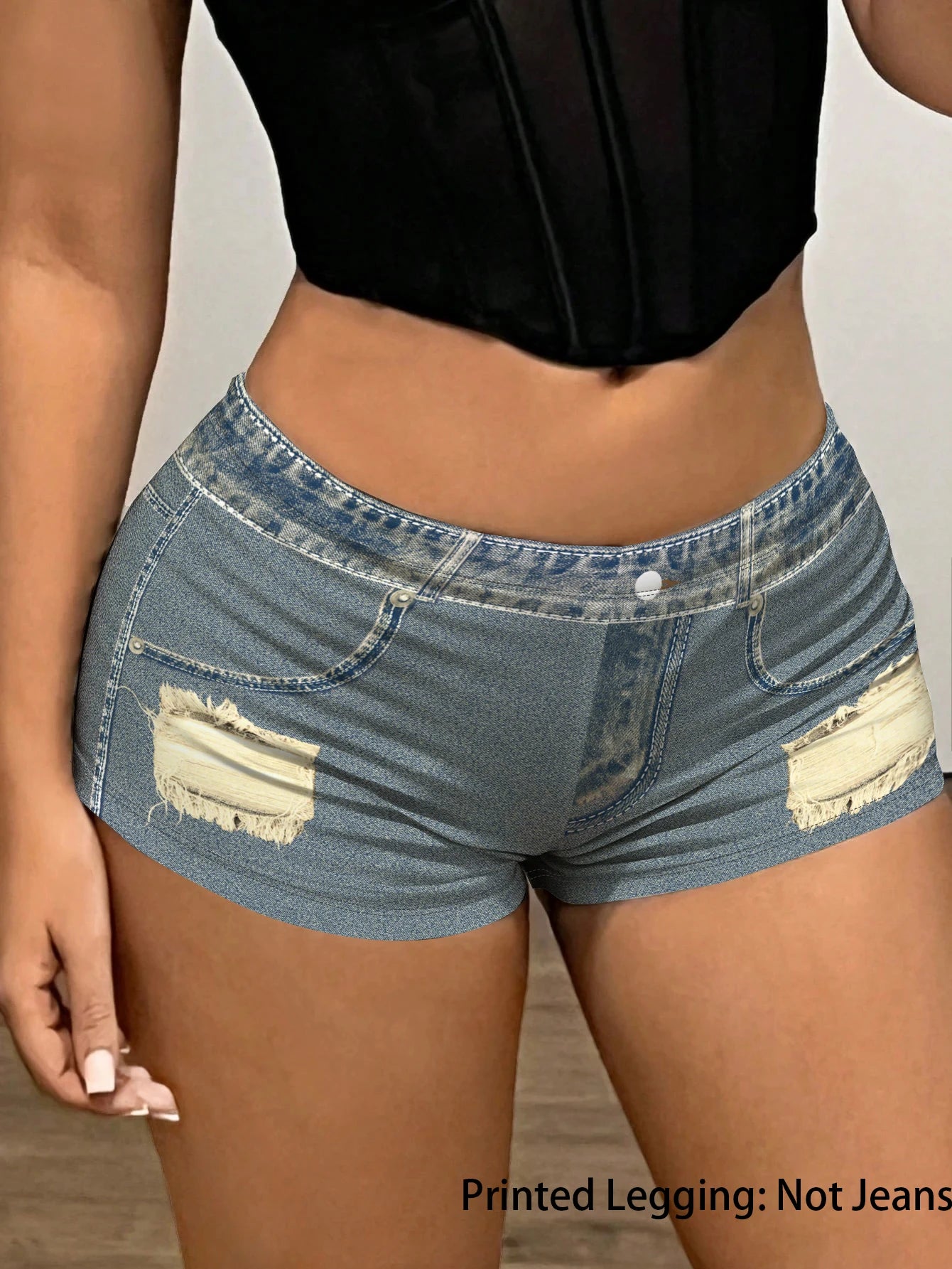 Retro Washed Ripped Mini Shorts Plus Size, Low Waist Faux Denim Hot Pants, Chic Streetwear Summer Shorts