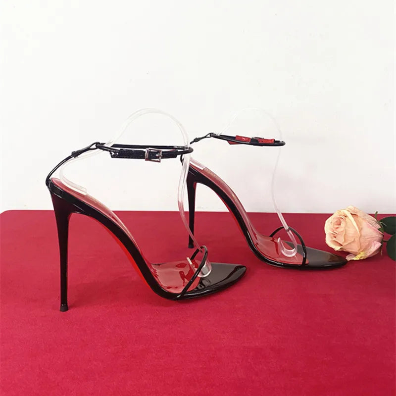 Ultra-Thin Strap High Heels Red Sole Minimalist Sandals Sexy Wristband Korean Style Fashionable Women's Shoes