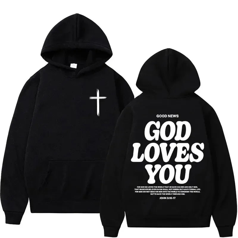 Harajuku Aesthetic Christian Jesus Church Hoodie Bible Verse God Loves You Hooded Men Women Vintage Sweatshirts Streetwear Y2K