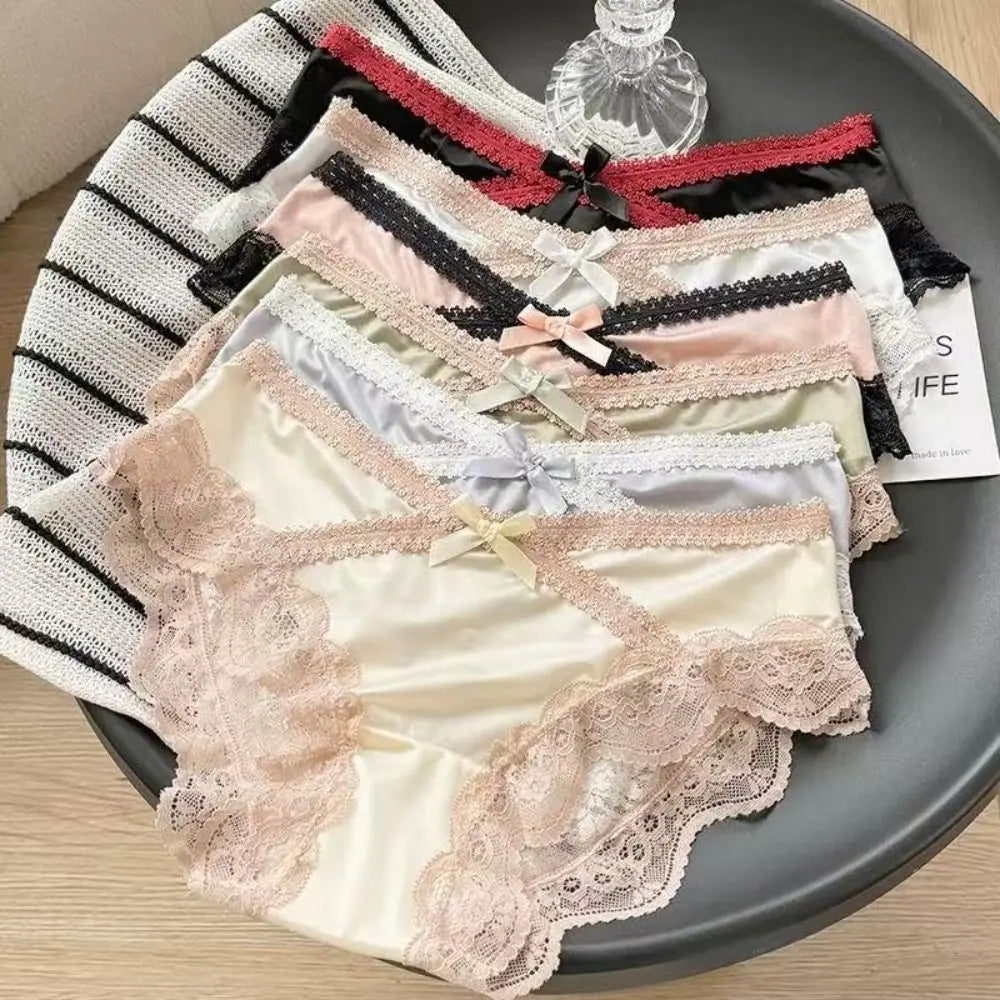 Comfortable Cotton Nylon Lace Bow Panties Lace M L Low Waist Panties Breathable Seamless Underpants Casual