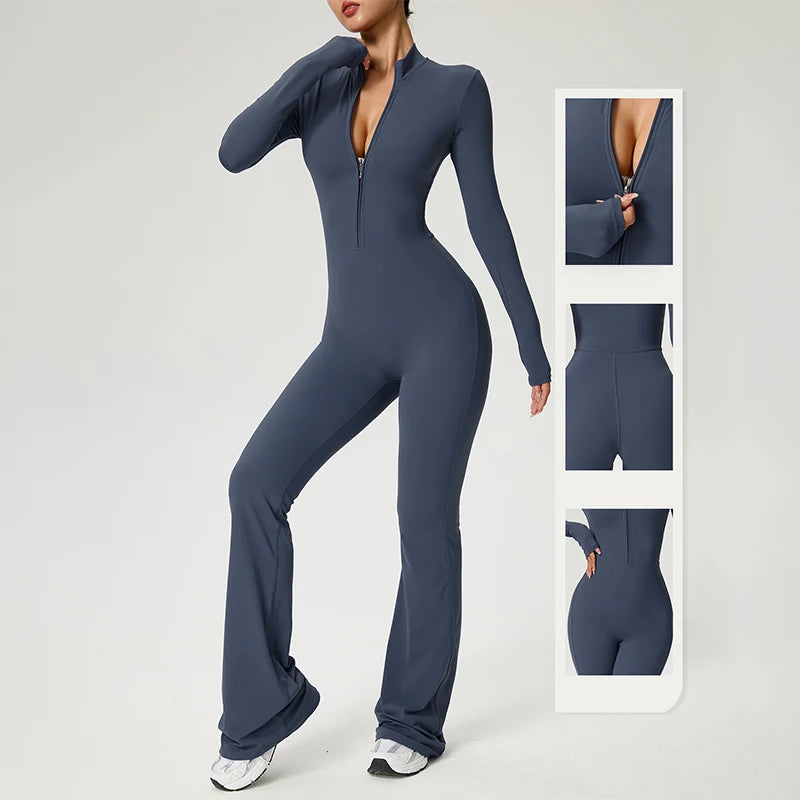 TRY TO BN Women's Fitness Jumpsuit Long Sleeve Zipper High Strength Yoga Bodysuit For Gym Workout Sportswear One Piece Clothing