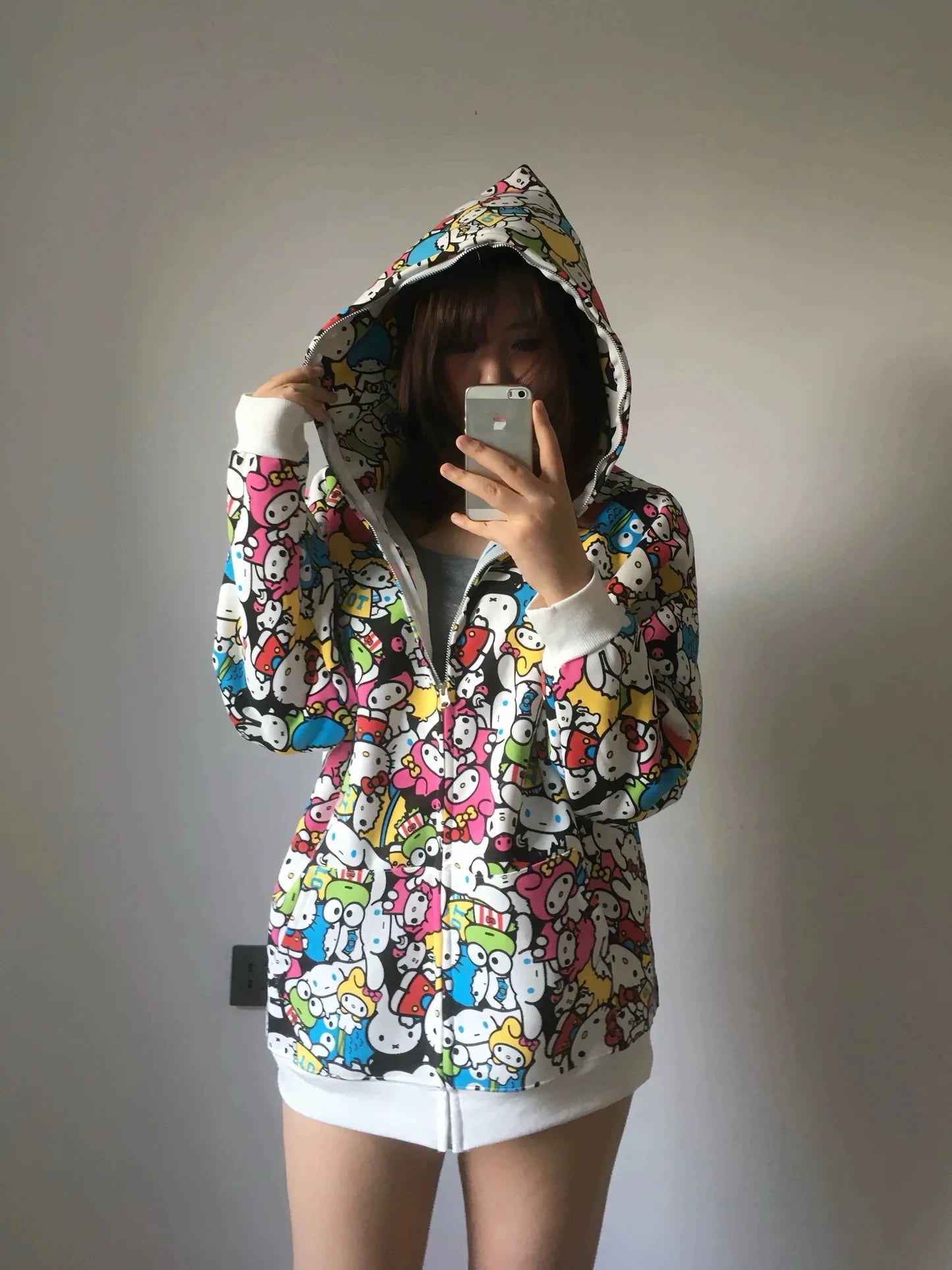 Sanrio Colorful Hoodies Fall Jacket Oversized Sweatshirts Casual Drawstring Zip Up Y2K Hoodie with Men Women Fashion Casual Top