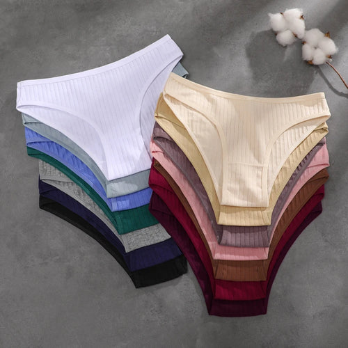 4Pcs/Set Cotton Panties Women Striped Solid Color Briefs Sexy Low-Waist Breathable Underpants Ladies Soft Stretch Lingerie M-XL