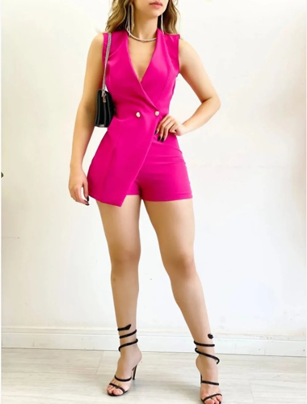 Woman Short Jumpsuit Summer 2024 Solid Color Sleeveless Slim Fit Sexy Fashion Elegant High Waist Office Jump Suit for Female