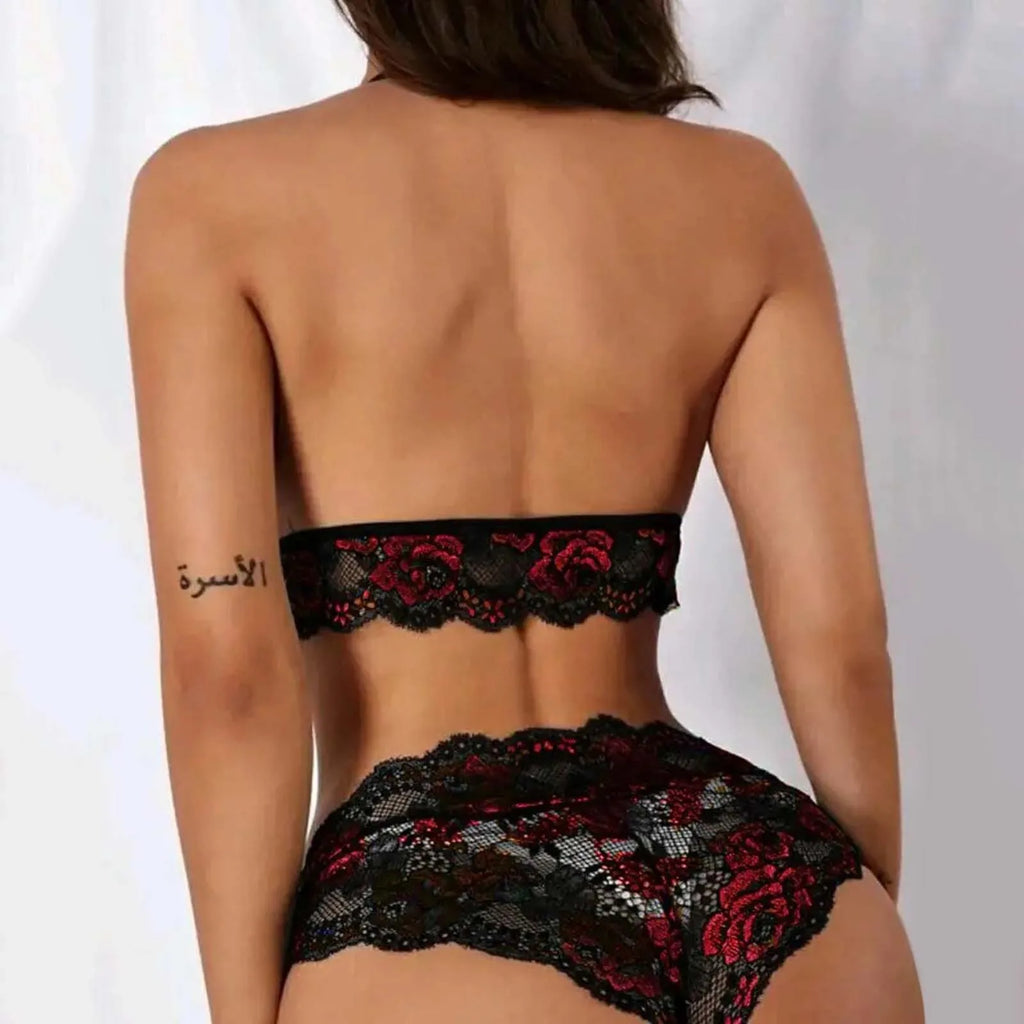 Womens Sexy Lingerie Two Piece Lace Three Point Big Breast Underwear Bowknot Lace Floral Fancy Porn Bra Brief Set Porno Ropa