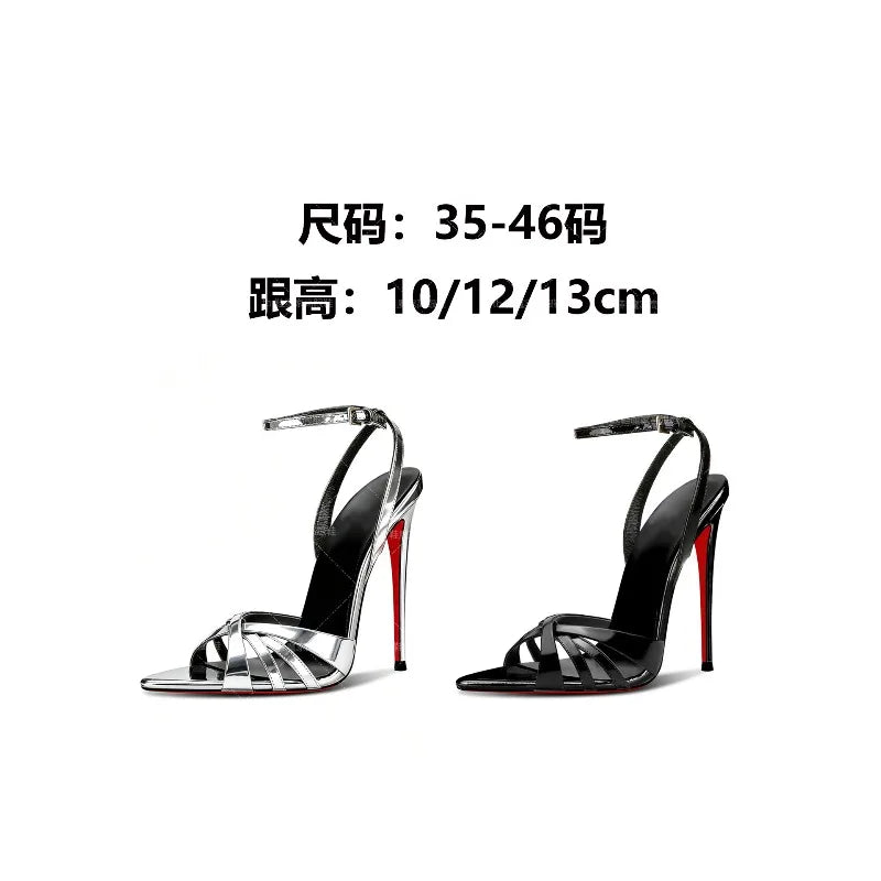 New sexy 12cm cross strap high heels for women with pointed ultra-fine heels and a single buckle with hollow oversized sandals