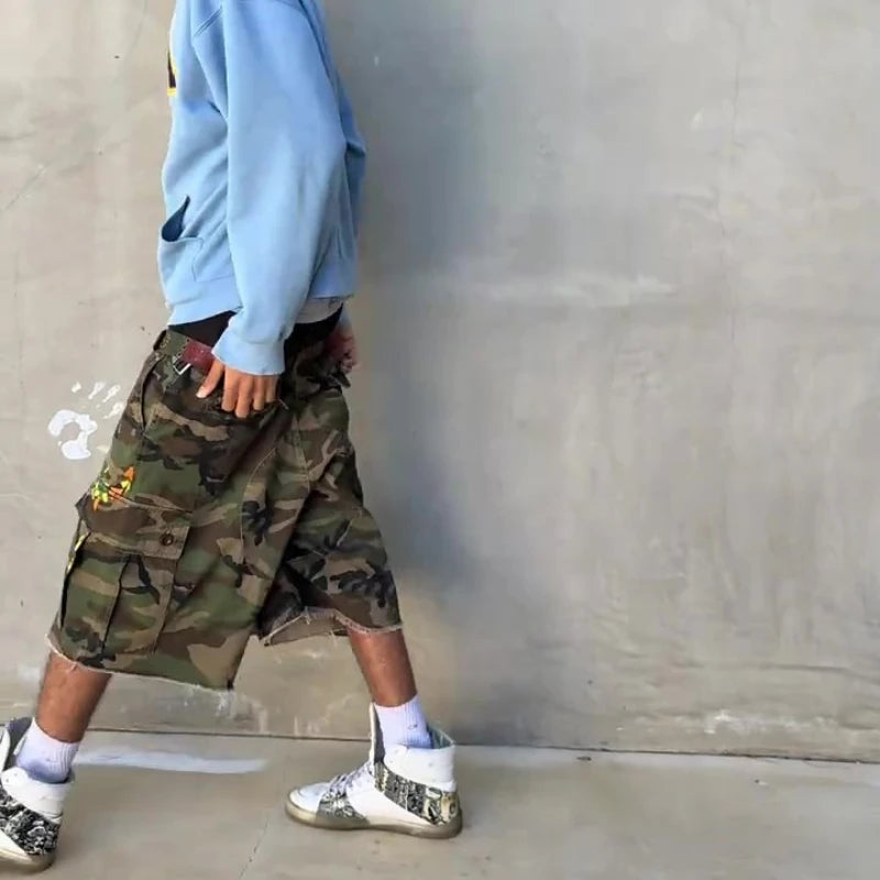 2026 Summer Y2K Retro Graffiti Camouflage Cargo Shorts American Hip-Hop Casual Street Men's and Women's Loose Shorts