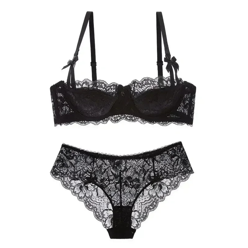 MOYISU French Romantic Lace Comfortable Breathable Sexy Tushy Slim Bra Collection Pure Desire Girls Push Beautiful Underwear SET