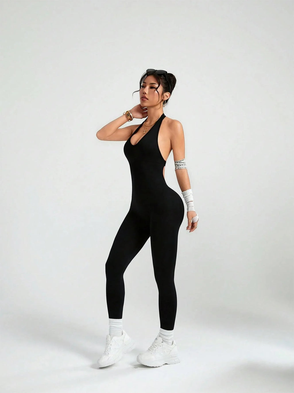 Yoga Bodysuit With Breast Pads Women Sports Jumpsuit Fitness Sportswear Workout Set Solid Color Seamless Butt Lifting Yoga Bodys