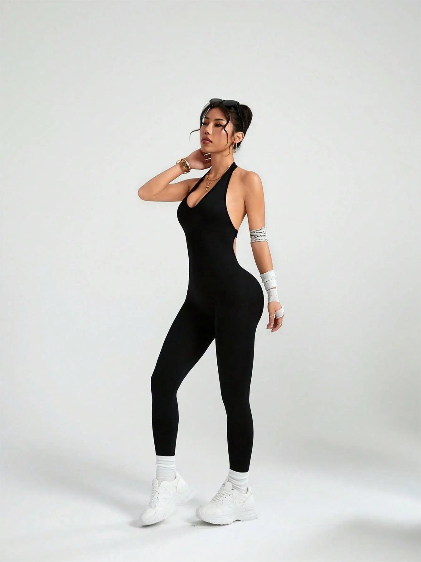 Yoga Bodysuit With Breast Pads Women Sports Jumpsuit Fitness Sportswear Workout Set Solid Color Seamless Butt Lifting Yoga Bodys