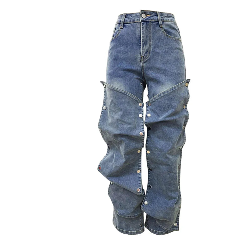 BKLD Women Clothing Straight Elastic Jeans Women Clothing Autumn Streetwear Fashion Detachable Button High Waist Denim Pants