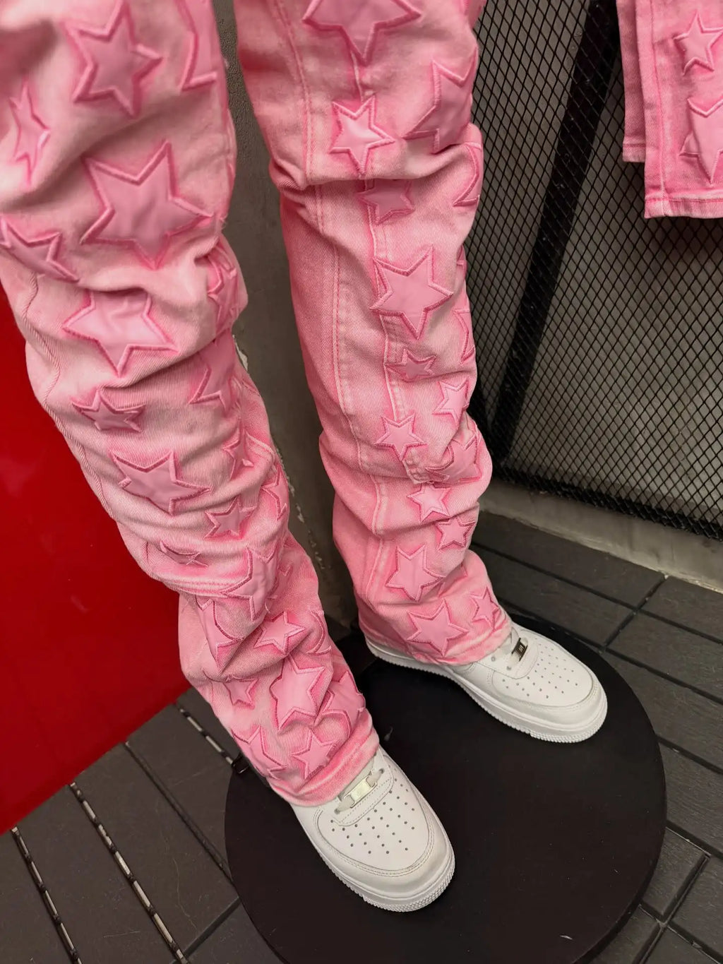 Y2k Skinny Jeans Men Gothic Punk 3D Star Pattern Pink Straight Leg Pants Harajuku Casual Denim Trousers Low Rise Men Clothing