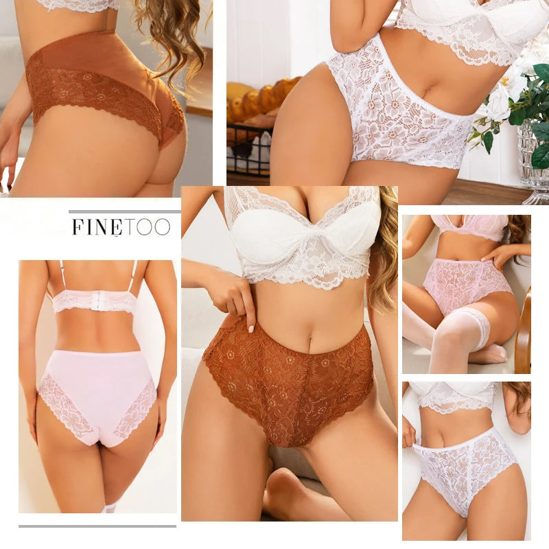 2Pcs/Set Women's S-XXL Luxury Lace Embroidery Briefs Underpants Summer High Waist Hollow Breathable Panties Female Sexy Lingerie