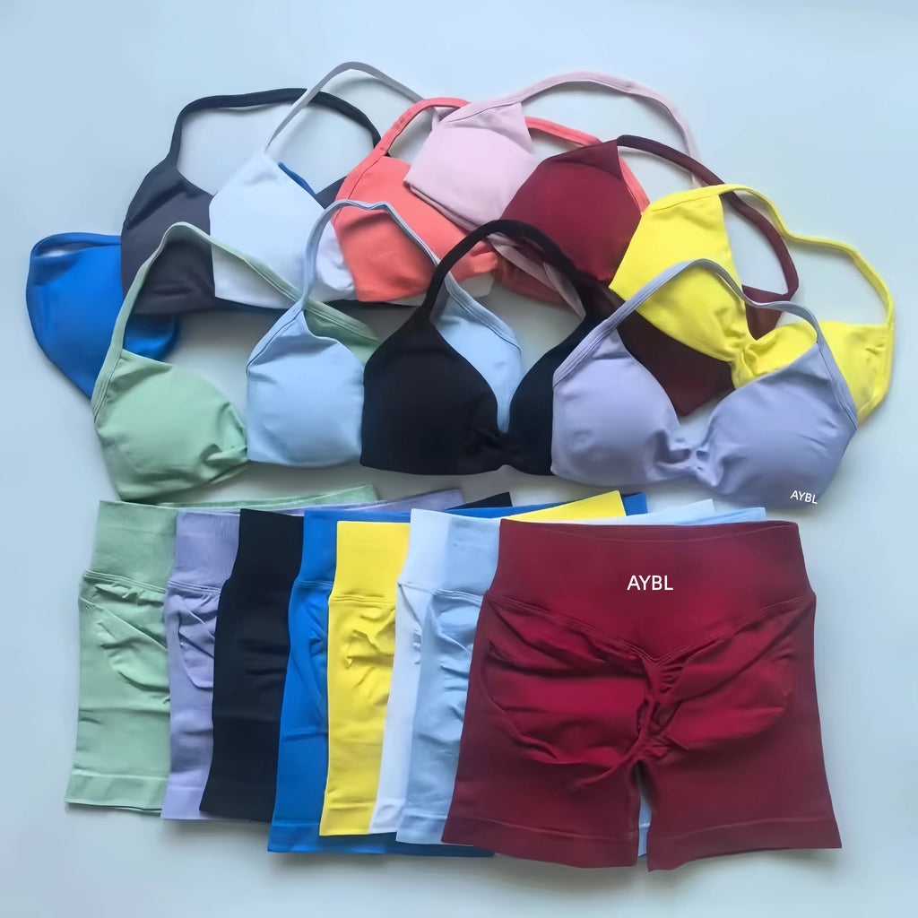 2 Pieces Women Sports Yoga Bra Set Running Gym Top Adapt Seamless Shorts High Elastic Yoga Shorts Gym Seamless Workout Halter