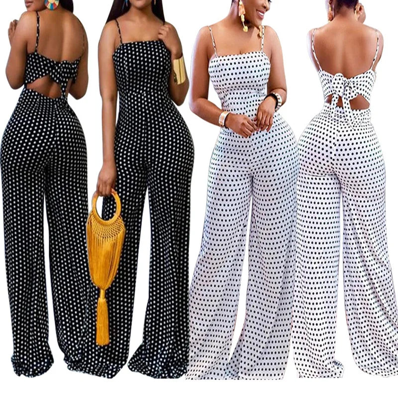 Womens Spot Print Wrap Chest Sleeveless Cami Jumpsuit
