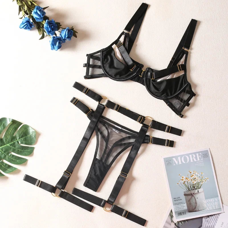 Bra Panties Hollow Out Transparent Sexy Womens Underwear Sets Push Up Lingerie Exotic Sensual Temptation Fetish Costume XXX