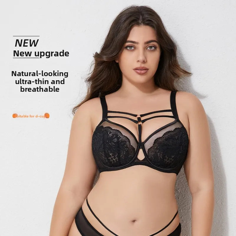 Plus Size Minimizer Bra D-J Cup Full Coverage Lift Support Wide Side Wings, Breathable Lightweight Lace Underwire Bra for Women