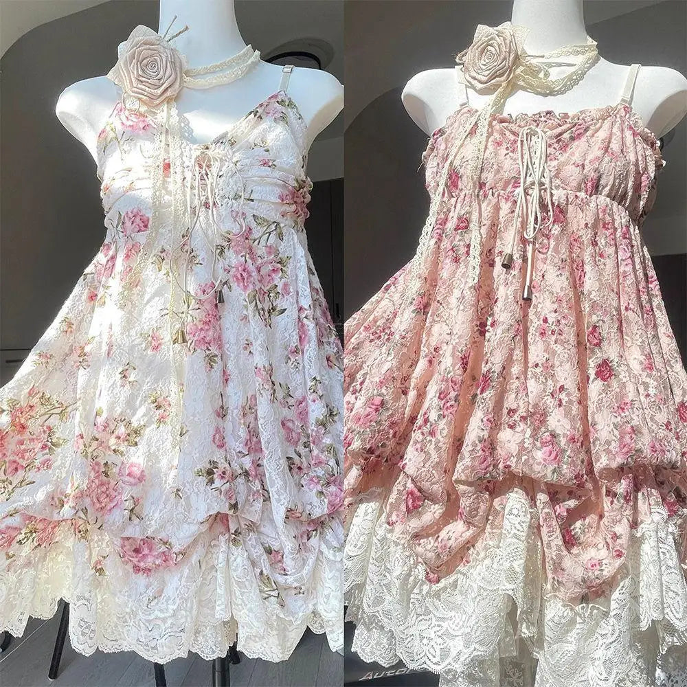 2000s Gothic Vintage Mini Dress Women Sleeveless Strap Party Dress Evening Lace Retro Cltohing Japanese Y2k Black Chic Lolita