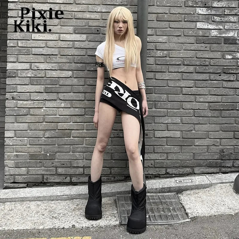 PixieKiki Letter Print Black Belts for Woman Harajuku Streetwear Y2k Scene 2000s Emo Accessory for Clothes P94-BB15