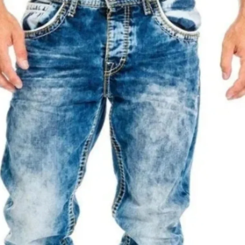 New 2025 men's jeans straight leg elastic slim fit jeans men's long pants men's casual pants denim pants loose jeans