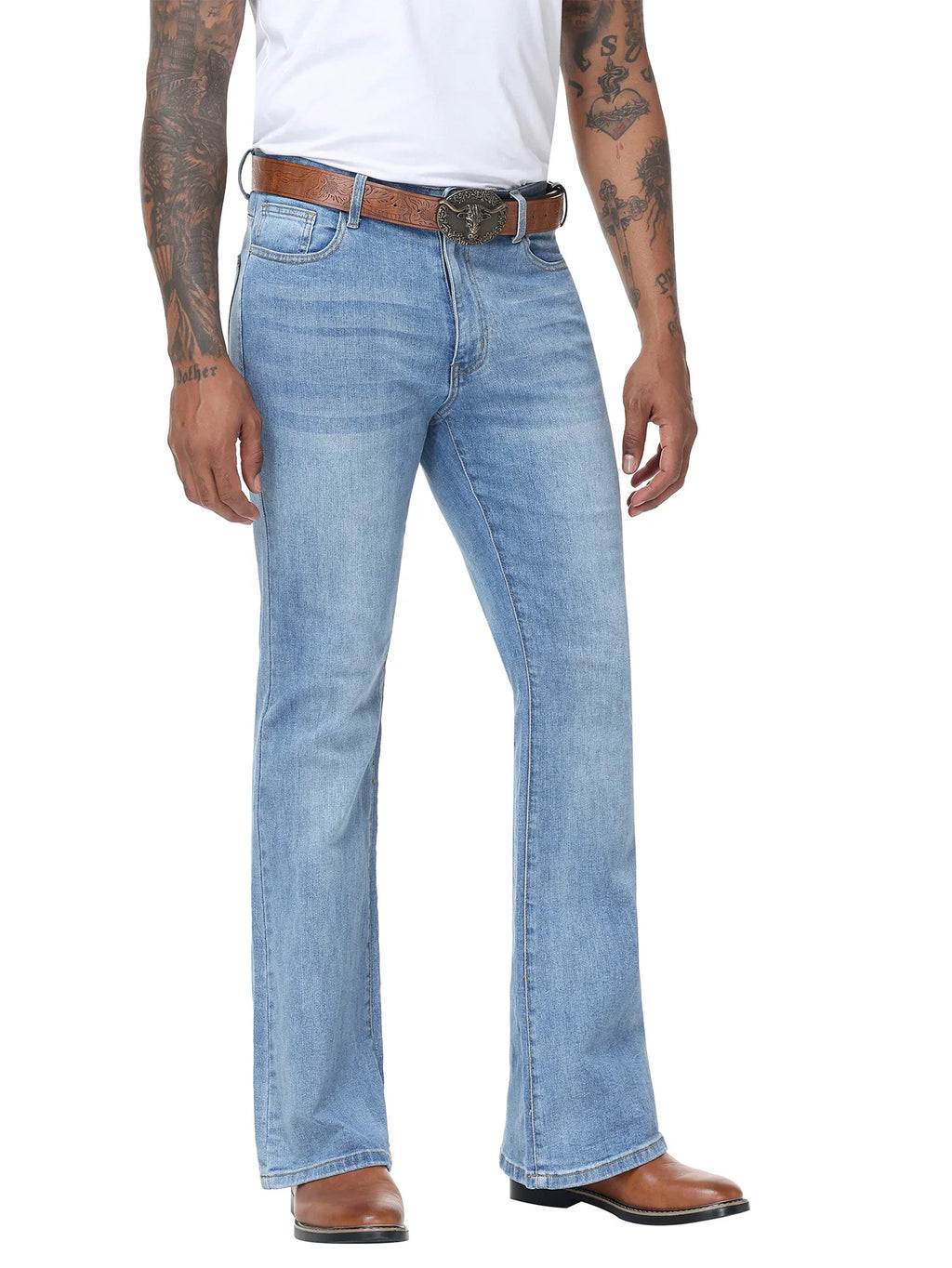 Men's Vintage Jeans Bell Bottom Pants Retro 70s Slight Stretch Fit for Disco Party Flare Leg