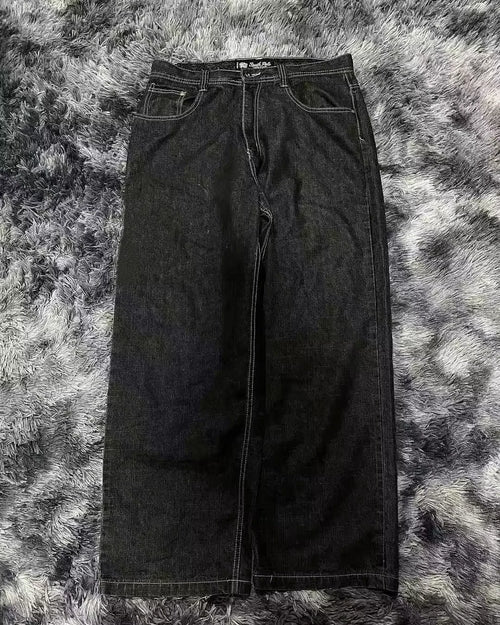 American Street Trend Letter Embroidered Loose Jeans Men Harajuku Y2K New Hip Hop Oversized Wide-leg Pants Unisex Mopping Jeans