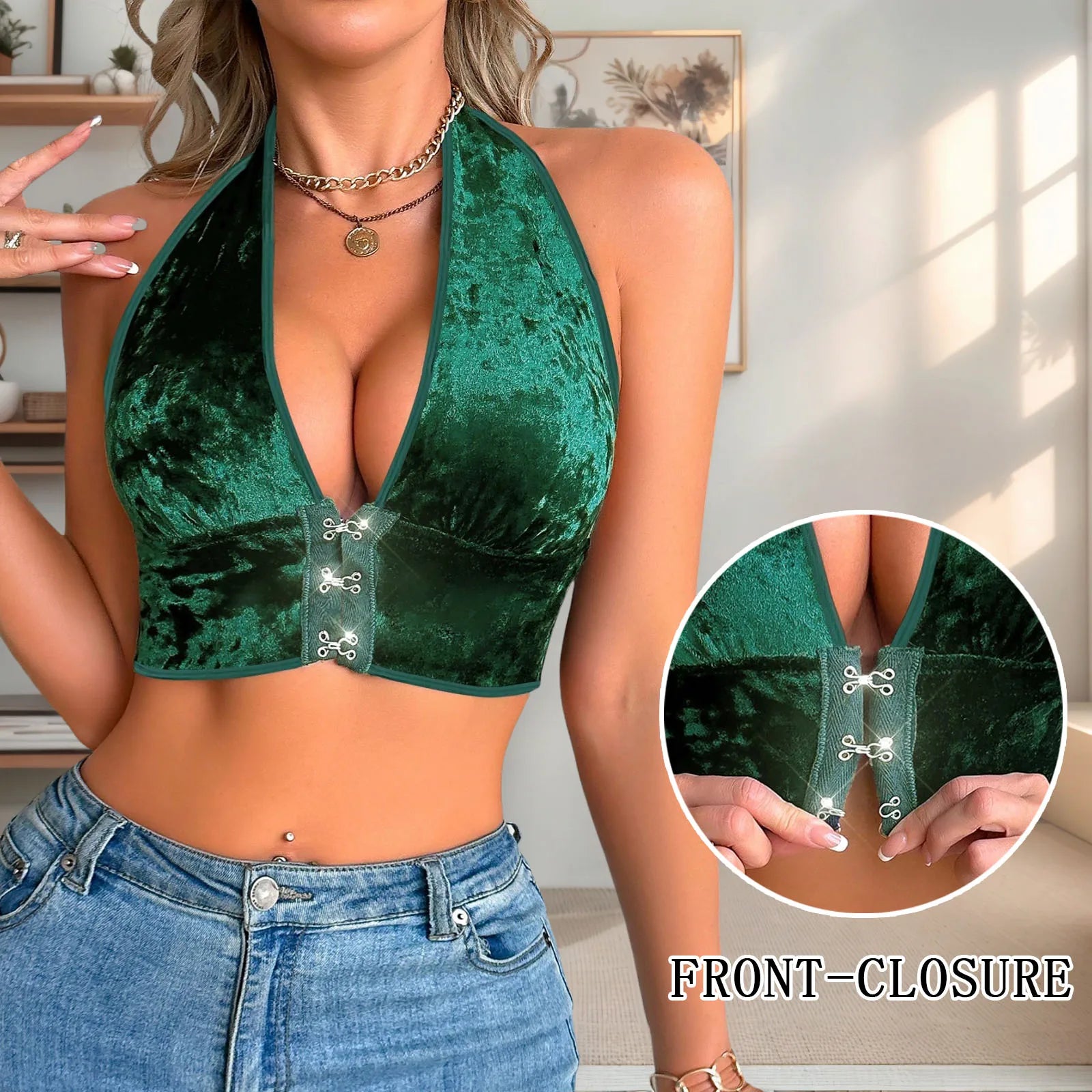 Women Halter Neck Bra Front Closure Wireless Non Padded Bralette Soft Comfortable Support  Winter Warm Bras