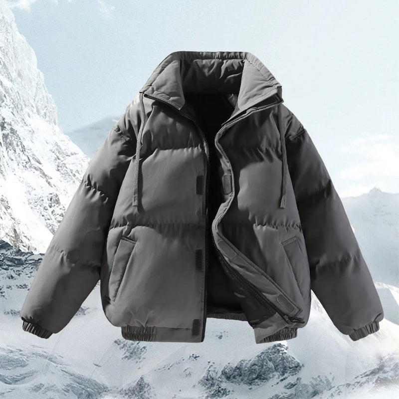 High Quality Men's Down Jacket Casual Fashion Solid Color Outdoor Sports Windproof Warm Stand Collar Coat Men's Cotton Jacket