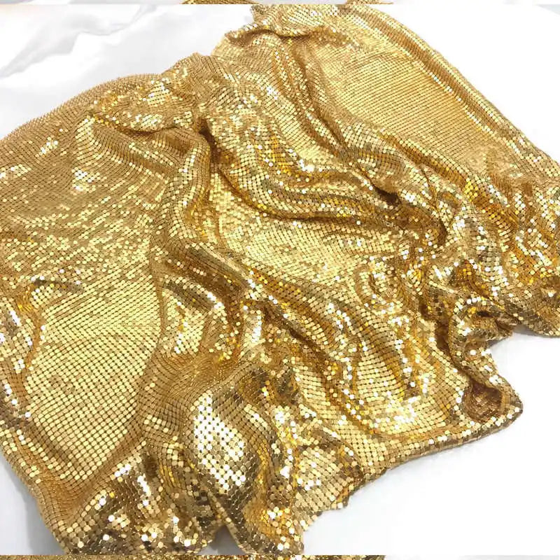 Gold Metal Aluminum Sequin Mesh Fabric, Garments Dress