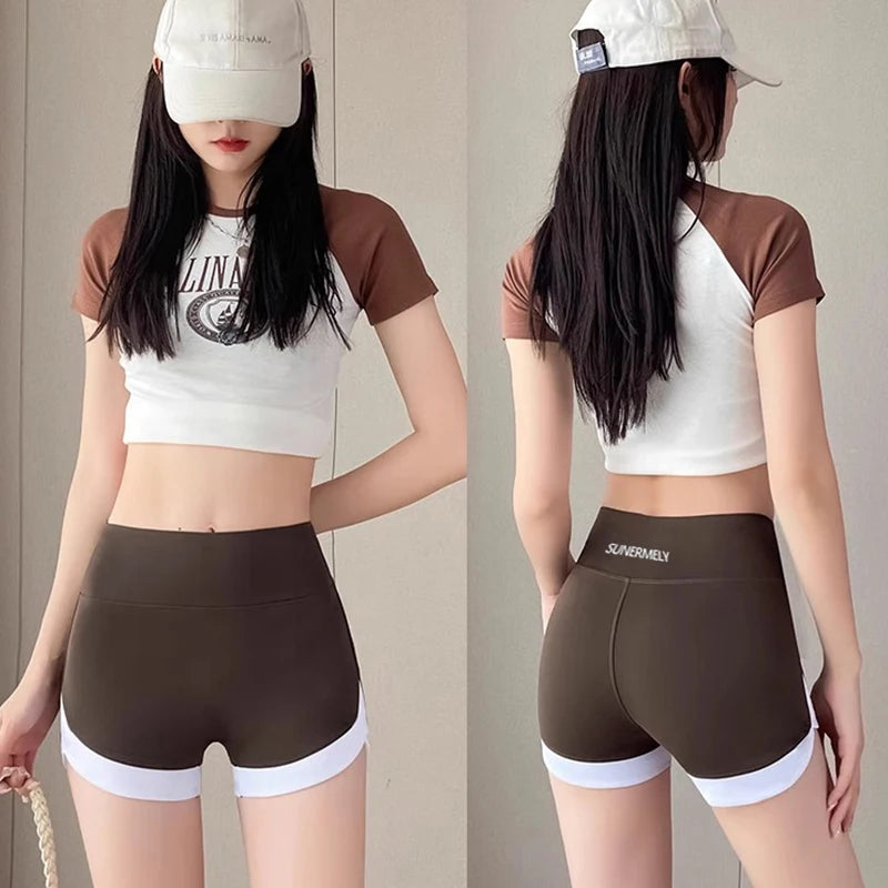 Summer wearing thin contrasting shorts leggings high waisted Barbie safety pants three point no awkward line shark pants for