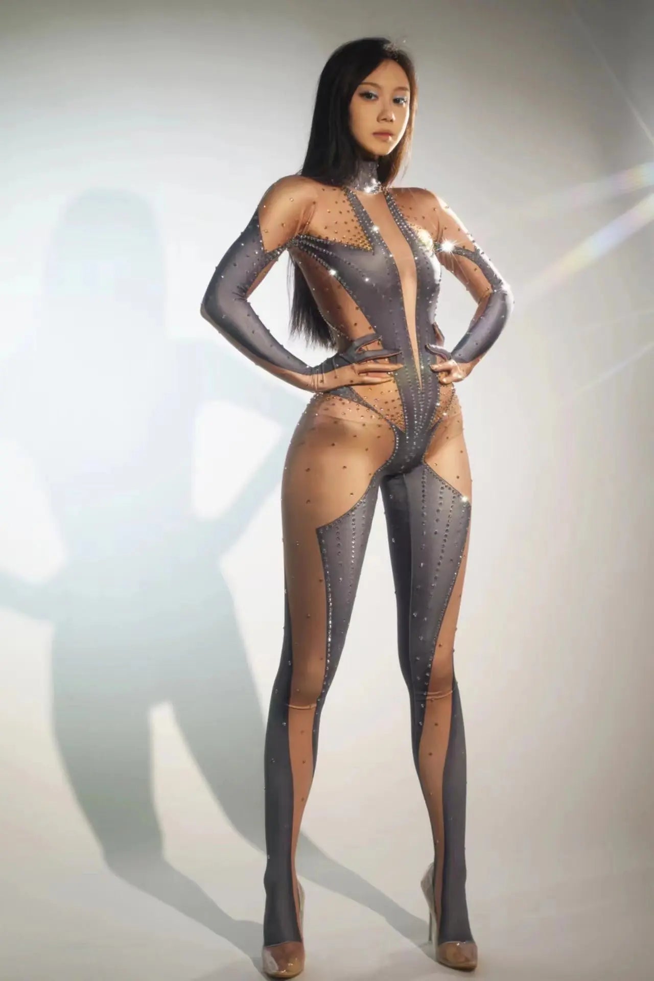 Sparkly Rhinestones Spandex Elastic Jumpsuit Sexy Women Nightclub Party Performance Costume Female Stage Pole Dance Wear Duihao