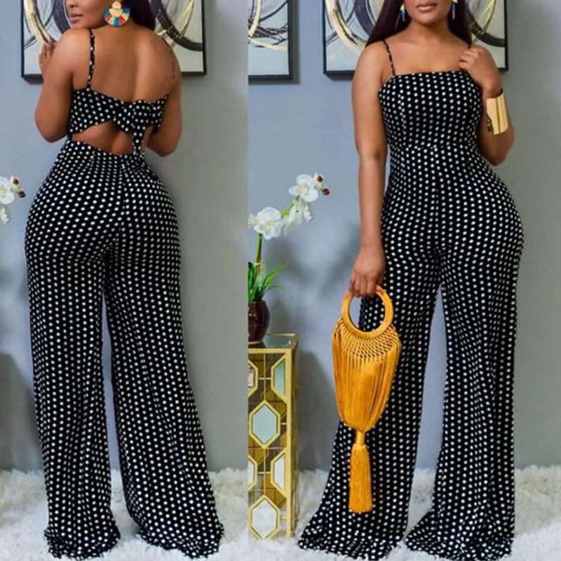 Womens Spot Print Wrap Chest Sleeveless Cami Jumpsuit