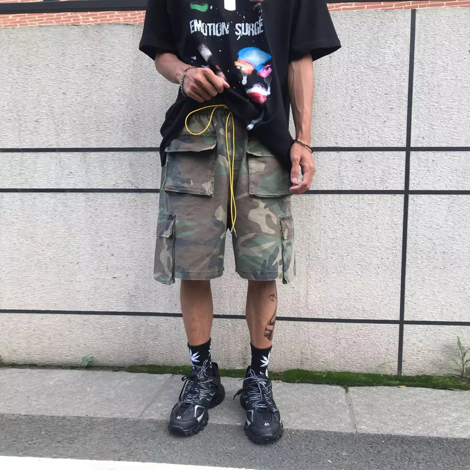Vintage Camouflage Cargo Shorts Mens Three-dimensional Tailoring Pocket Oversized Cargo Camo Shorts Summer Street Casual Short