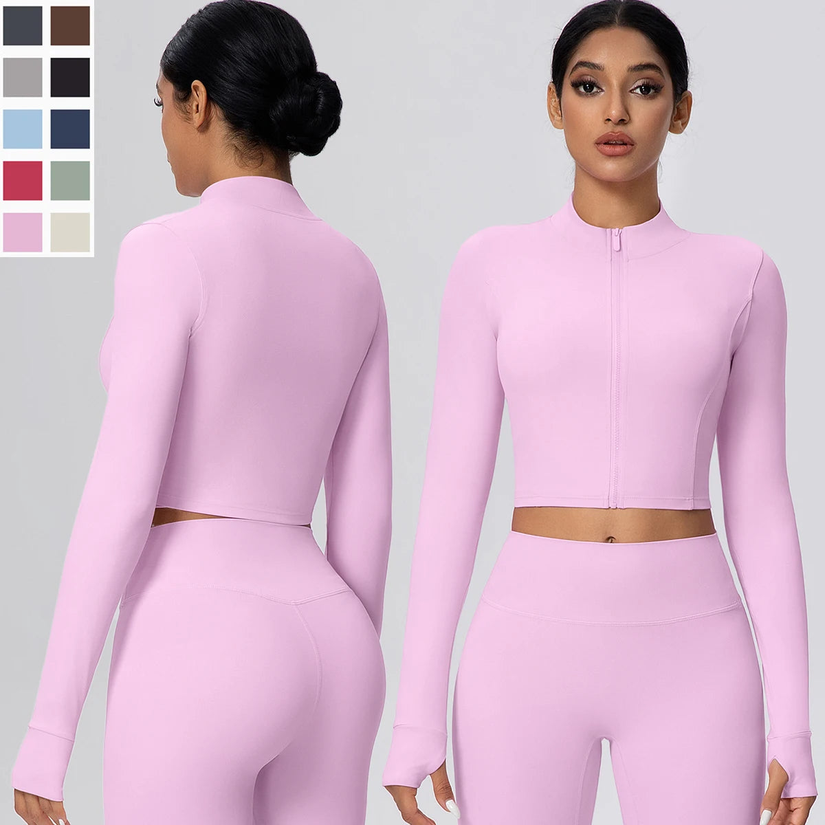 Woman Solid Color Slim Casual Zipper Long Sleeves Yoga Tight Naked Feel Sports Thumb Hole Gym Workout Top Running Yoga Jacket
