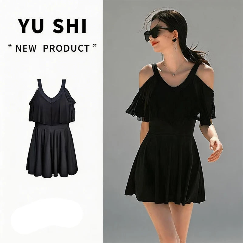 1pcs Women Swimsuit Girls Solid Slimming One-piece Dress Style Tightening Slimming Vacation Swimsuit Female Seaside Beach Dress