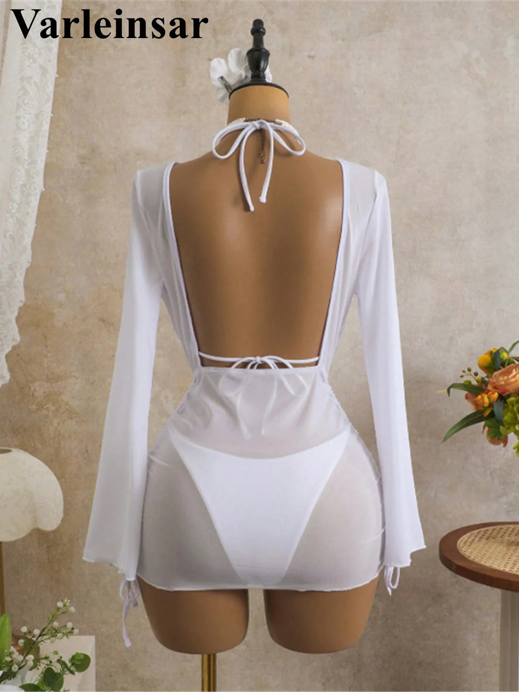 S - XL With Long Sleeve Cover Up Bikini Female Swimsuit Women Swimwear Three-pieces Bikini set Bather Bathing Suit Swim V8005
