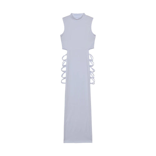 Criss Cross Cut Out Dress, Sexy Bodycon Mock Neck Sleeveless Dress, Women's Clothing