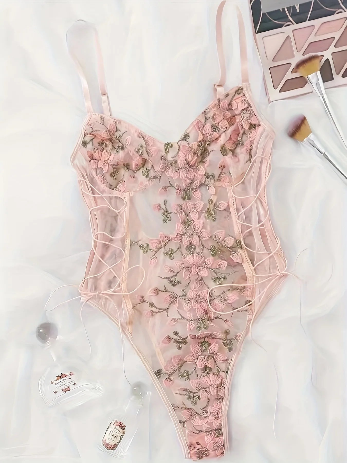 Porn Suit Floral Lace Embroidery Bodysuit Women Sexy Lingerie Bandage See Through Deep V Backless Body Suit Exotic Underwear