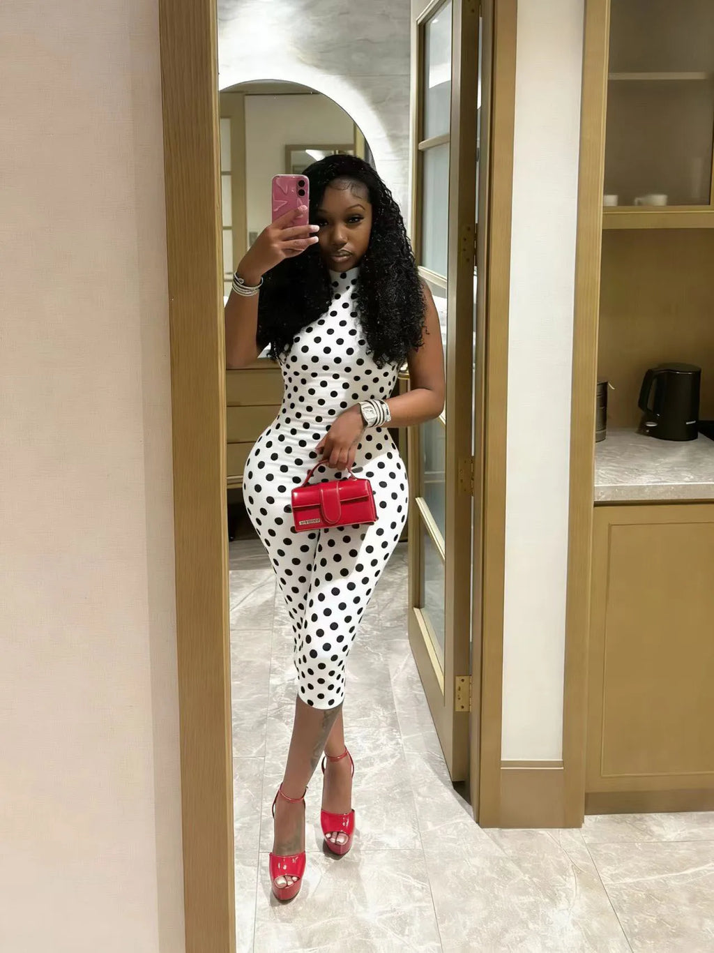 European and American New Style Women's Spring and Summer Polka Dot Print Elastic Halter Neck Backless Slim Fit Jumpsuit Women's One-Piece Pants