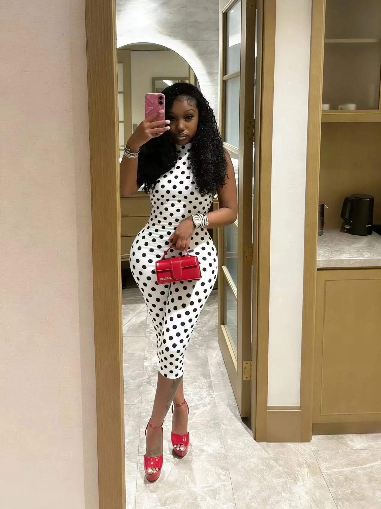 European and American New Style Women's Spring and Summer Polka Dot Print Elastic Halter Neck Backless Slim Fit Jumpsuit Women's One-Piece Pants