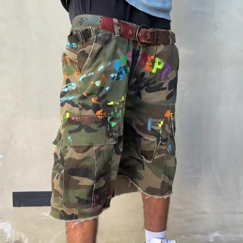 2026 Summer Y2K Retro Graffiti Camouflage Cargo Shorts American Hip-Hop Casual Street Men's and Women's Loose Shorts