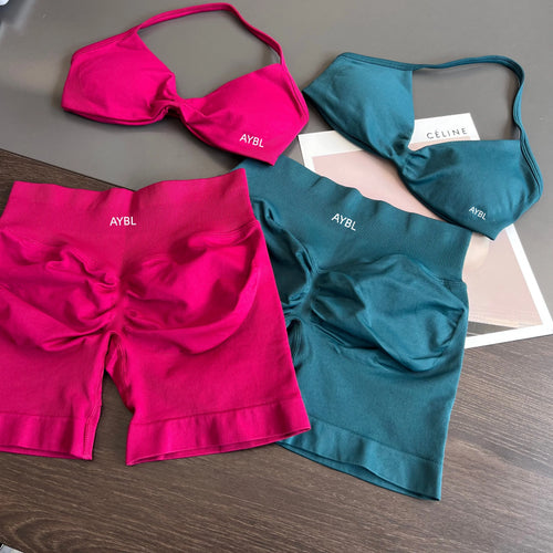 2 Pieces Women Sports Yoga Bra Set Running Gym Top Adapt Seamless Shorts High Elastic Yoga Shorts Gym Seamless Workout Halter