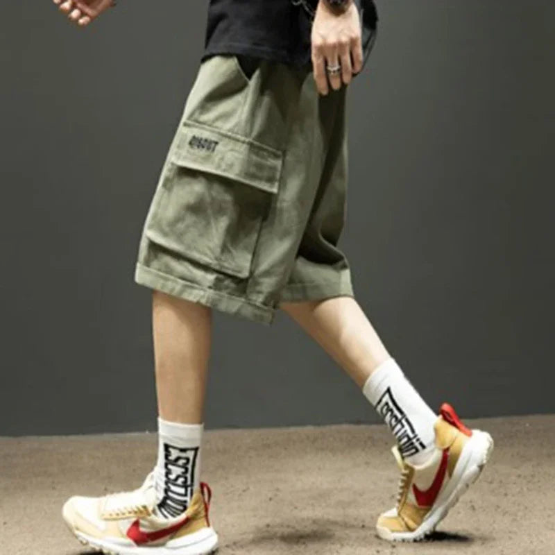2025 Male Multiple Pockets Elastic Medium Waist Lightweight Shorts Men Summer Thin Cargo Shorts Workwear Loose Pants Large Size