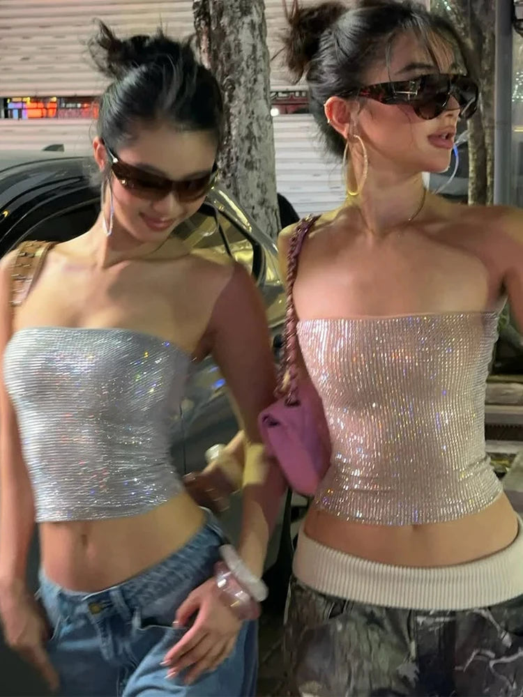 Weird Puss Sexy Sequin Applique Tank Top Women Fashion Classic Sleeveless Stretch Skinny Party Clubwear Hottie Street Chic Vest
