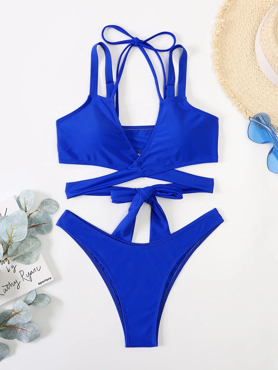 Sexy Cut-out Wrap Bikini 2025 Swimsuit Women Swimwear Micro Bikinis Set Thong Beach Swimming Wear for Woman Bathing Suit Biquini